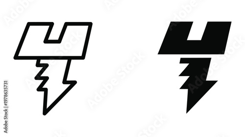 Contrasting visual styles of a lightning bolt symbol integrated with a stylized letter u