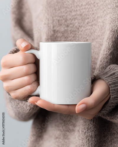 Close Up Mockup of Woman Holding White Ceramic 11oz Mug for Branding and Design Use