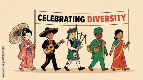 Celebrating Diversity with Cultural People Illustration.