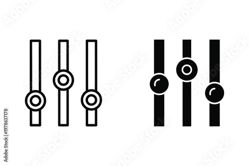 Volume slider controls, audio mixer settings, equalizer faders, flat design vector illustration