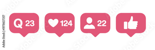 Social media notification bubble icons for likes comments shares and followers on white background vector illustration.