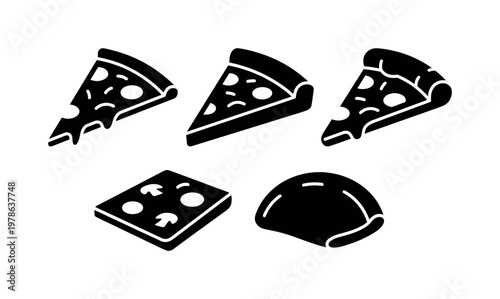 Pizza slice styles including thin crust slice, thick crust slice, stuffed crust slice, square pizza slice, folded pizza slice,