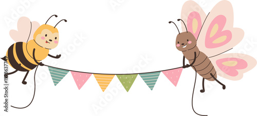 Bee And Butterfly Hanging Birthday Bunting