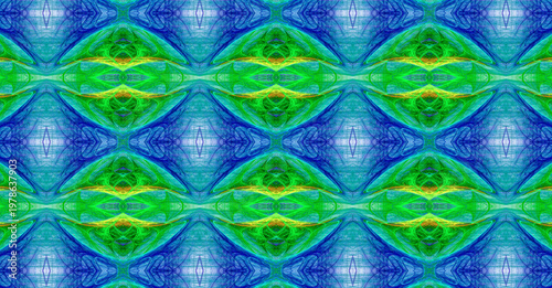 Abstract fractal rhythmic openwork blue-green pattern. 3D rendering. 3D illustration.