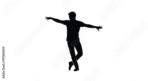 Silhouette of a man with arms outstretched appearing to dance or gesture