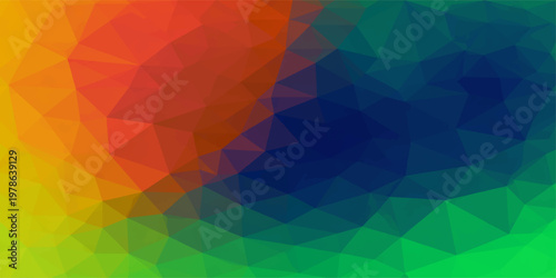 Vibrant colorful artistic polygon background, a vivid digital design of geometrical shapes and an expressive blend of multicolored forms.