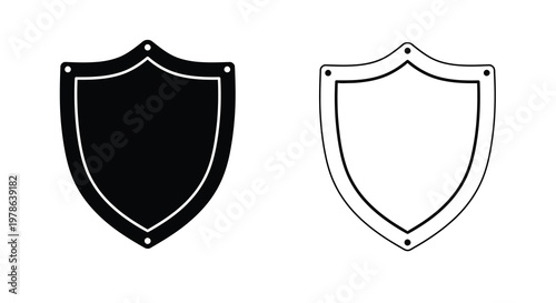 Two shield icons one solid black and one outlined in white