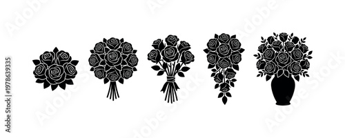 Rose bouquets including round rose bouquet, cascading rose bouquet, hand tied rose bouquet, compact rose bunch, large rose