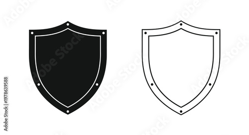 Two shield icons one solid black and one outlined in white