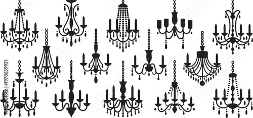 The set silhouettes of classic chandeliers.  Silhouette  vector illustration with out background.
