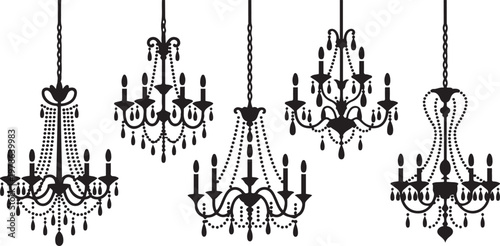 The set silhouettes of classic chandeliers.  Silhouette  vector illustration with out background.