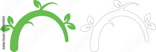 Green vine arc with leaves and outline sprout