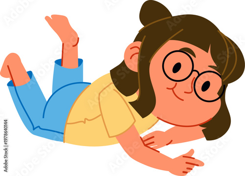 Girl Lying And Pointing Hand Drawn