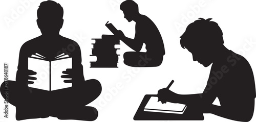 people studying and reading books  Silhouette  vector illustration with out background.
