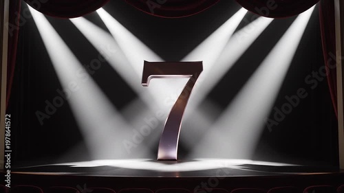 Dramatic Theater Curtain Reveal of Number 7 with Spotlight