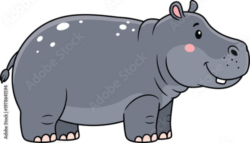 Cute Gray Hippo Character Illustration Standing Isolated on White Background for Children Book Design Wildlife Education and Zoo Animal Theme Projects