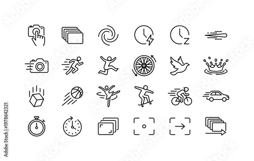 Photographer shutter click action scene with finger pressing shutter, burst mode frames, motion capture, fast exposure and