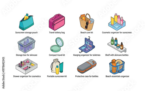 Sunscreen storage pouch, travel toiletry bag, beach care kit, cosmetic organizer for sunscreen, storage box for skincare, compact