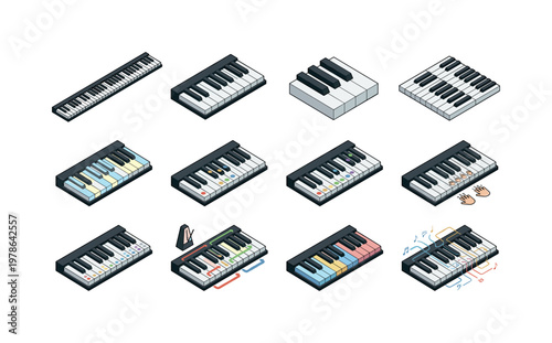 Piano keyboard full length, piano keyboard octave section, piano keys close up, black and white keys pattern, keyboard with