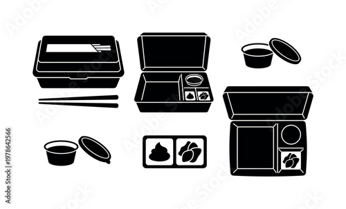 Sushi takeout boxes closed rectangular container, clamshell sushi box hinged lid, square sushi takeaway box, compartment sushi box