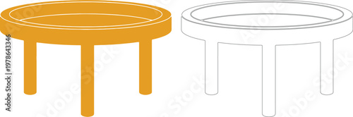 Orange round tray table and outline