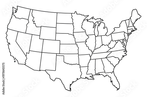 Outline Map of the United States of America with State Borders