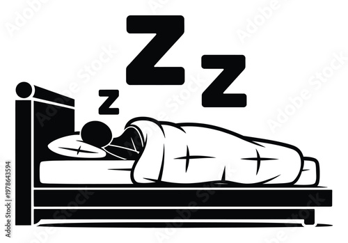 Person sleeping in bed with Zzz symbols indicating sleep