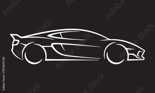 Sports Car Line Art Vector – Luxury Supercar Outline Automotive Illustration
