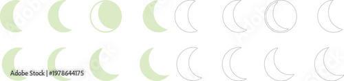Pale green and black crescent moon phases symbol