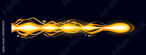 Cartoon game gun effect, magic power, wizard glow vfx light or magical ui animation. Vector abstract glowing energy beam, light wave and flame motion. Bright yellow and orange streak flow of blaster