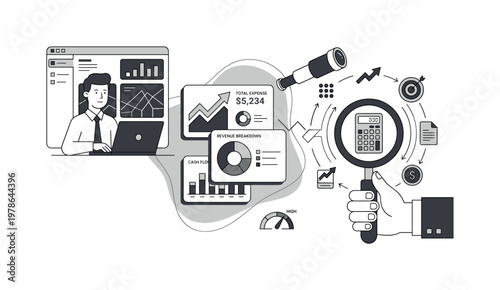 Business analytics and financial strategy with charts and calculator