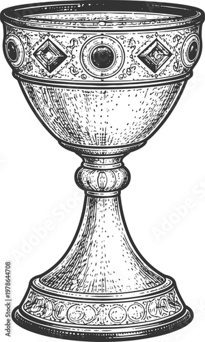 ornate chalice vintage engraving line art illustration goblet ceremonial cup