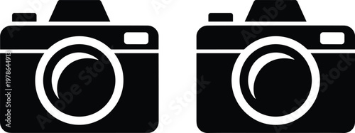 Camera icon set with photography symbols in bold silhouette style for media creative projects and visual design