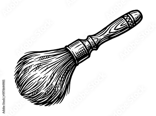 Vintage Neck Duster Brush Barber Salon Tool Engraving Illustration Black and White Line Art