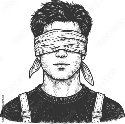 Blindfolded Person Portrait Vintage Engraving Symbol of Ignorance or Justice