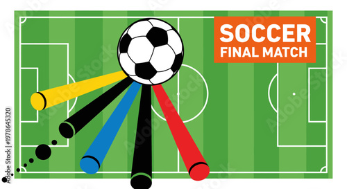 Soccer final match with colorful sticks and ball