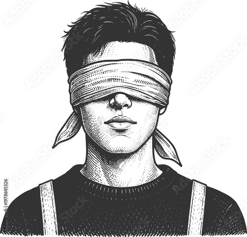 Blindfolded Person Portrait Vintage Engraving Symbol of Ignorance or Justice