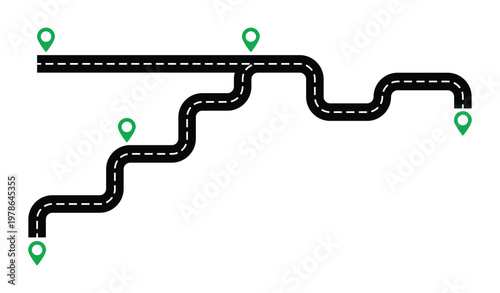 Wavy winding curves roads and horizontal path. Horizontal asphalt road template. Flat vector illustration,