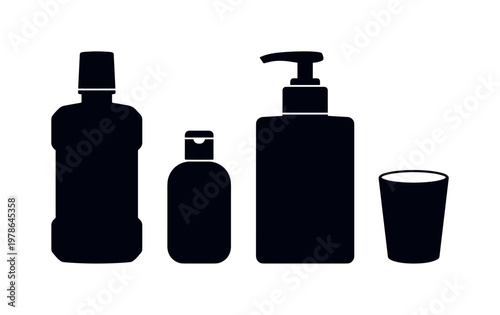 Mouthwash bottle tall liquid container, travel mouthwash mini bottle, pump mouthwash dispenser large form, cup for rinsing small