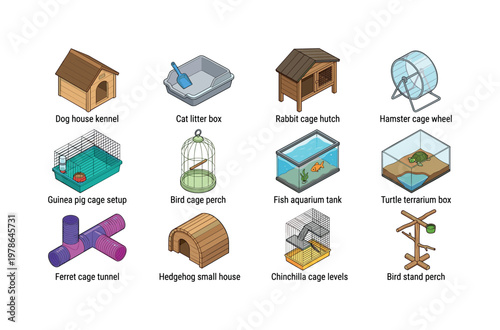 Dog sitting pet, cat sitting pet, rabbit small pet, hamster in pose, guinea pig pet, parrot bird perch, goldfish bowl, turtle