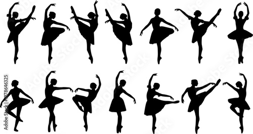 Set of woman performing belly dancing silhouette vector illustration
