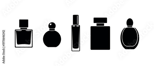 Square perfume bottle thick glass body, round perfume bottle bulbous shape, tall cylindrical perfume bottle slim profile,