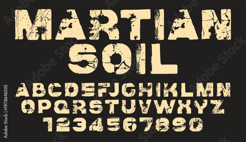A simple, bold, vector sans-serif font with a stencil-like effect and grunge wall texture. An alphabet of Latin letters and numbers in urban, street art, or graffiti styles.