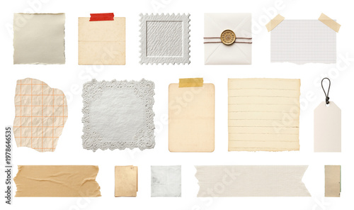 PNG Vintage paper elements collection on transparent background