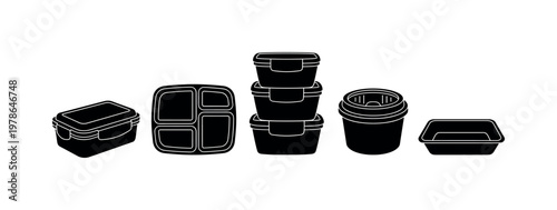 Rectangular glass meal prep container with snap lid, divided plastic lunch box with compartments, stackable food storage container