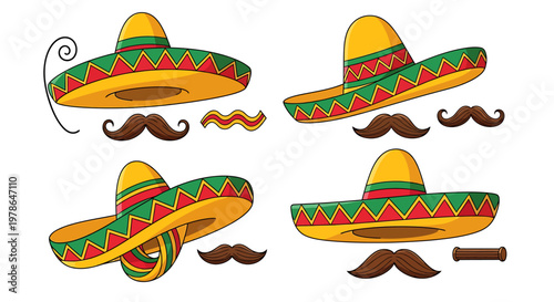 Colorful sombreros and mustaches for party decorations