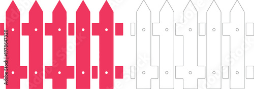 Pink and outline fence panel picket sections