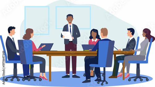 Diverse team engaged in a productive meeting with laptops