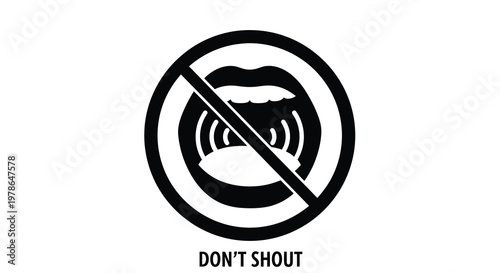 A black and white prohibition sign depicting lips with a silencing line