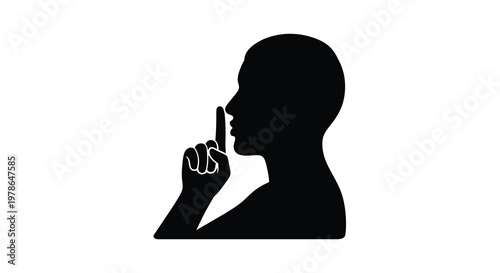 Silhouette of a person making a quiet gesture with a finger to lips